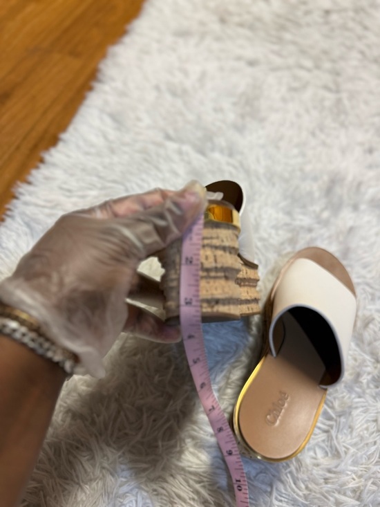 Chloe Camille Wedge Slide Sandals white Tan Gold Cork Platform - Picture 12 of 16